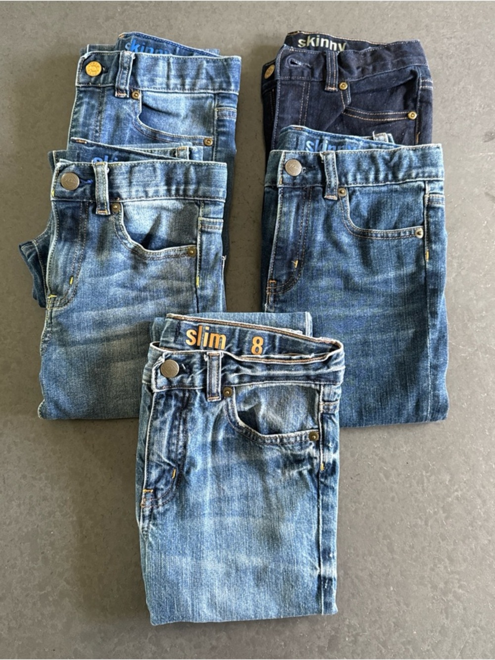 Crewcuts J Crew Denim Skinny Slim Jeans Adjustable Waist Size Kids 8 LOT Of 5